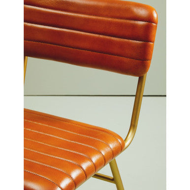 Tan Leather Dining Chair with Gold Finish Frame