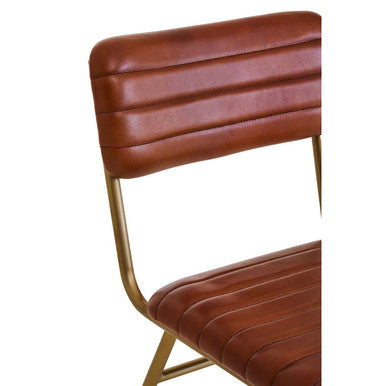 Tan Leather Dining Chair with Gold Finish Frame