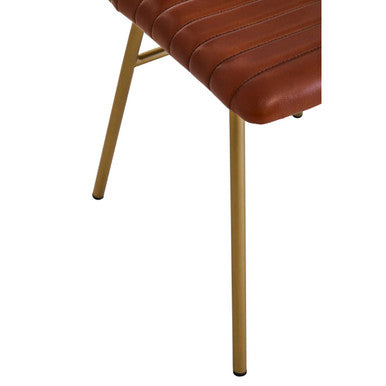 Tan Leather Dining Chair with Gold Finish Frame