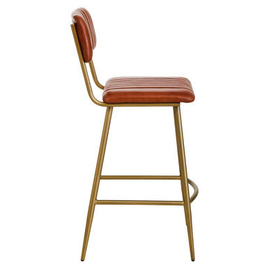 Tan Leather Bar Chair with Gold Finish Frame