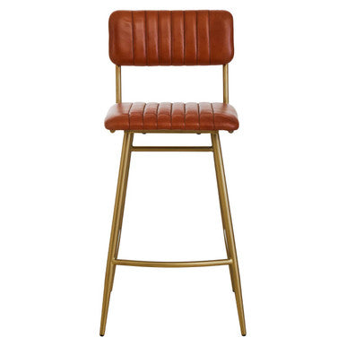 Tan Leather Bar Chair with Gold Finish Frame