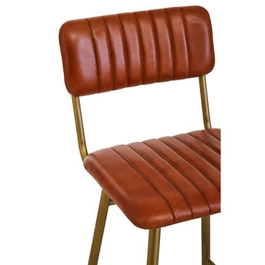 Tan Leather Bar Chair with Gold Finish Frame