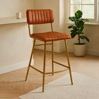 Tan Leather Bar Chair with Gold Finish Frame