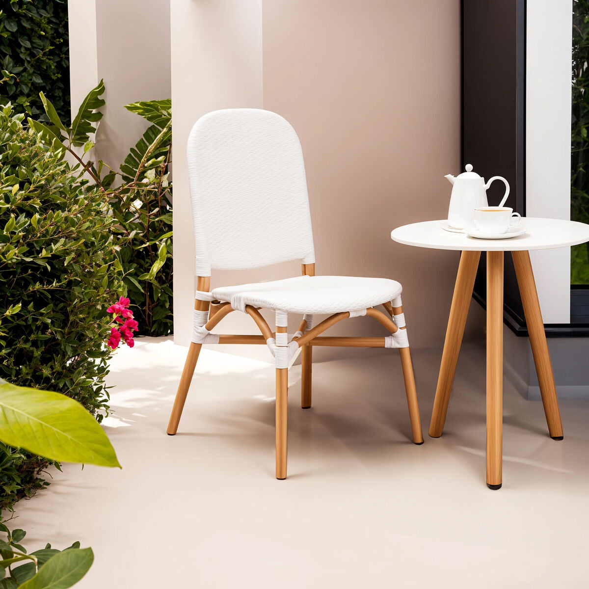 Natural and White Rattan Dining Chair
