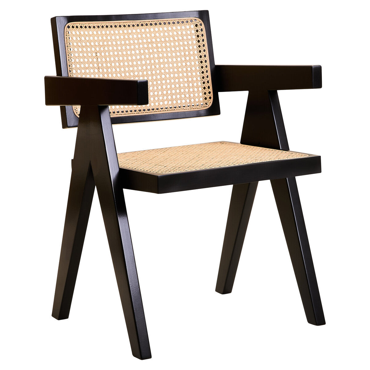 Natural Cane and Black Beech Wood Dining Chair