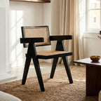Natural Cane and Black Beech Wood Dining Chair
