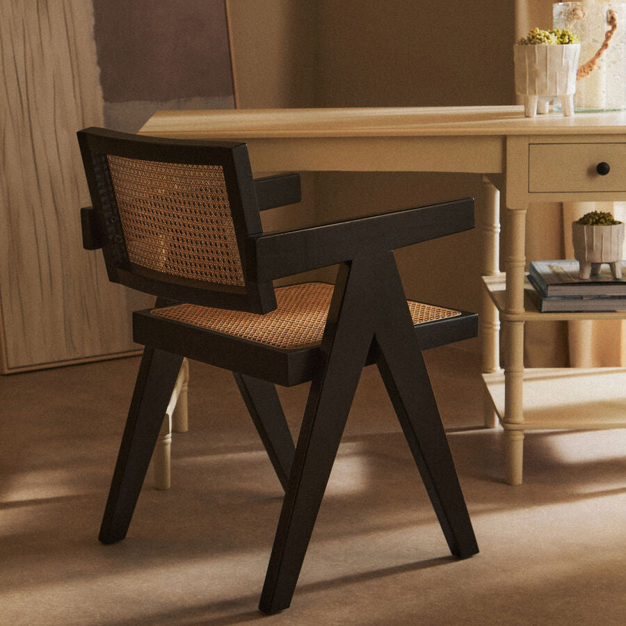 Natural Cane and Black Beech Wood Dining Chair