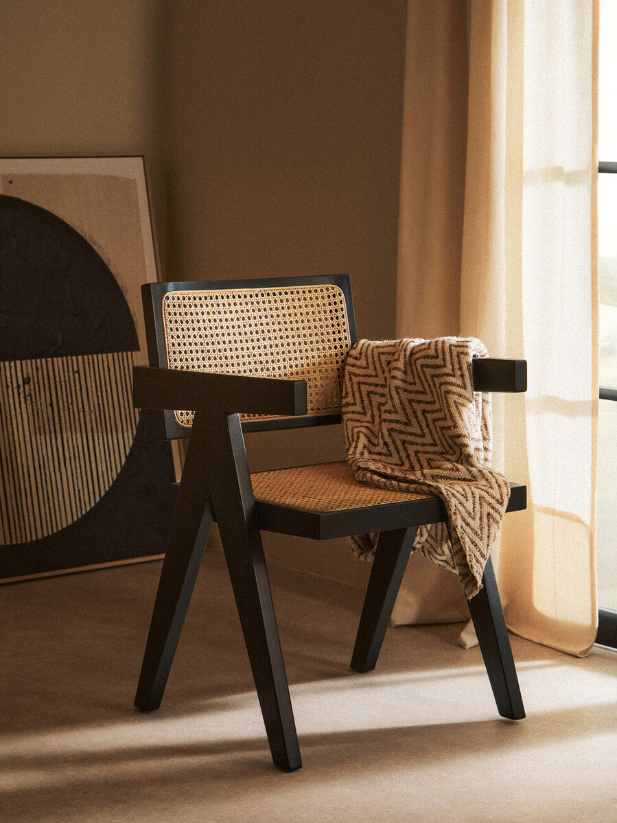 Natural Cane and Black Beech Wood Dining Chair