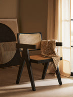 Natural Cane and Black Beech Wood Dining Chair