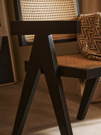 Natural Cane and Black Beech Wood Dining Chair