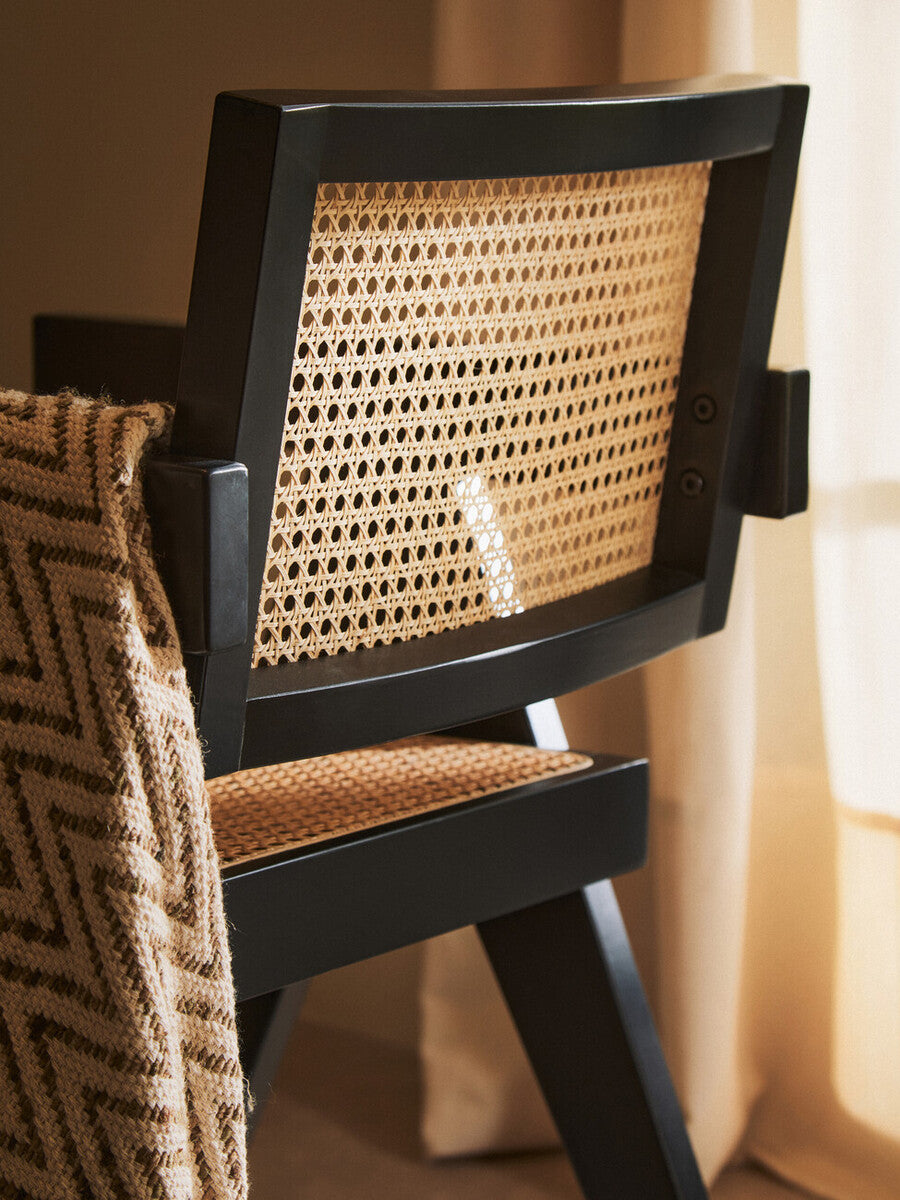 Natural Cane and Black Beech Wood Dining Chair