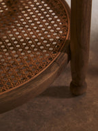 Grey Wash Elm Wood Side Table with Glass Top and Cane Shelf