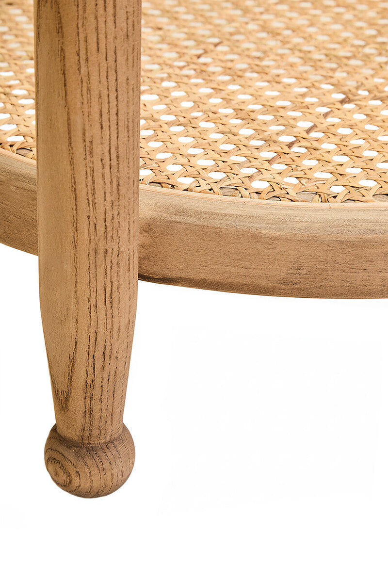 Grey Wash Elm Wood Side Table with Glass Top and Cane Shelf