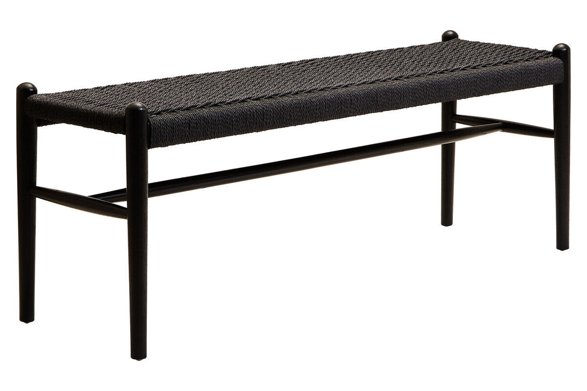 Black Rope and Elm Wood Bench with Rope Seat