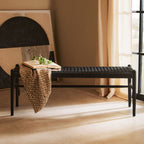 Black Rope and Elm Wood Bench with Rope Seat