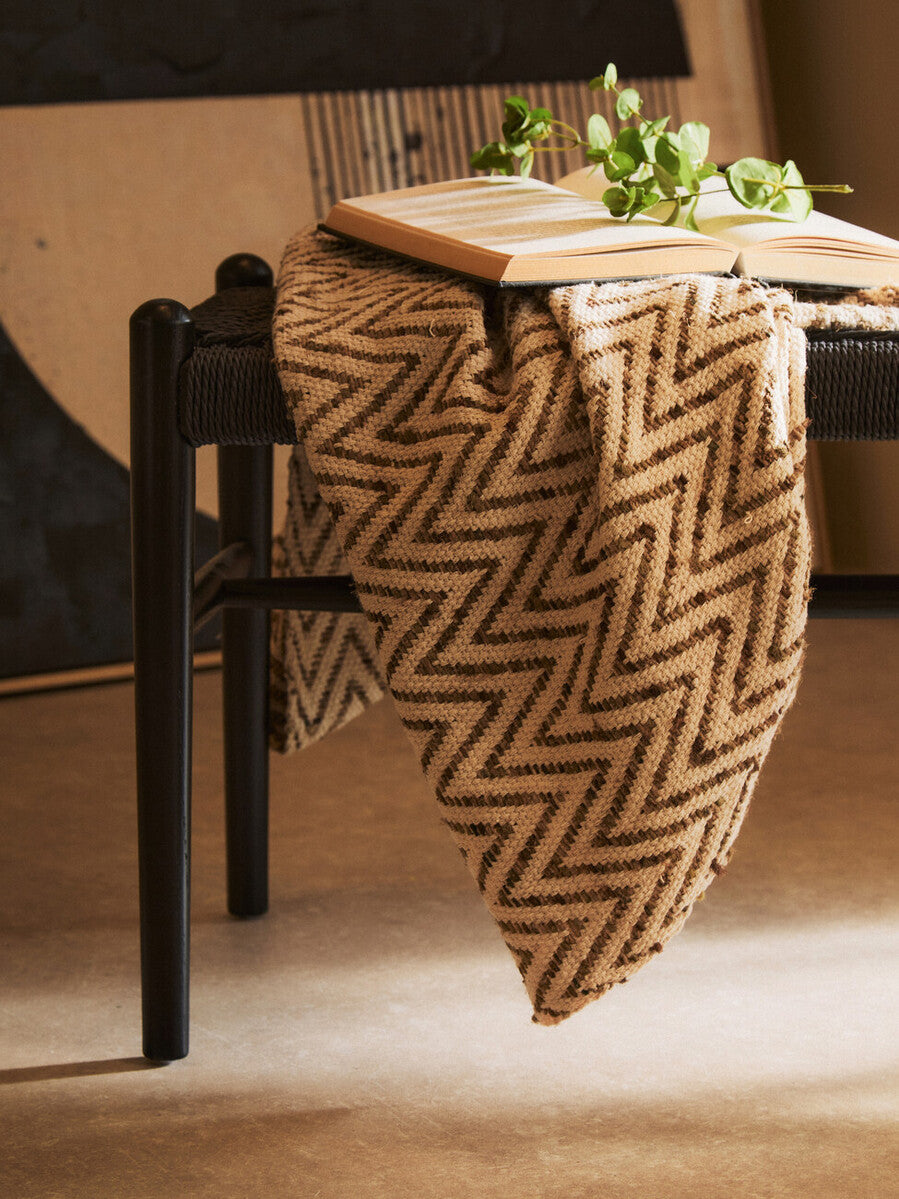 Black Rope and Elm Wood Bench with Rope Seat