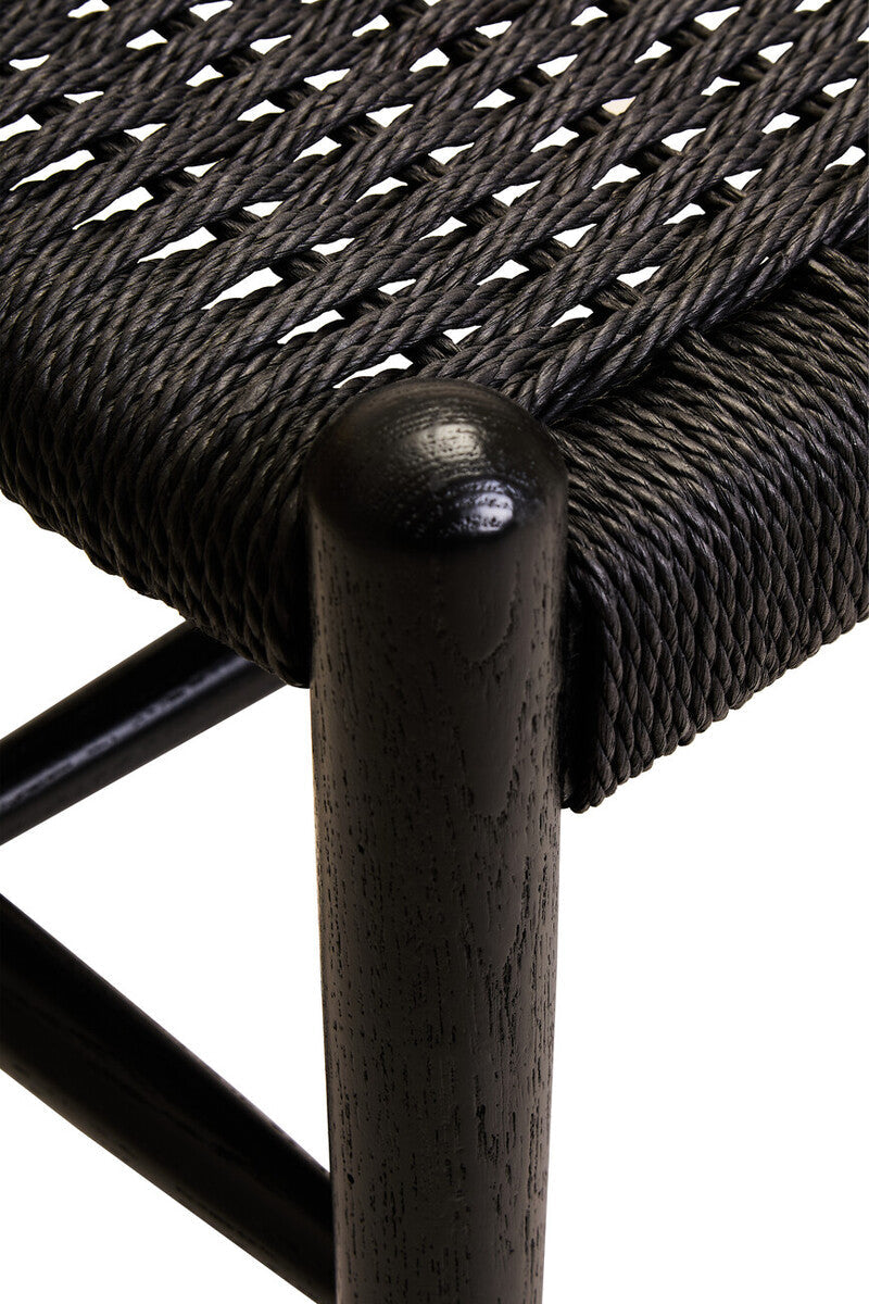 Black Rope and Elm Wood Bench with Rope Seat