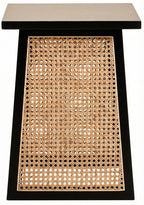 Black Elm Wood Side Table with Woven Natural Cane Panels