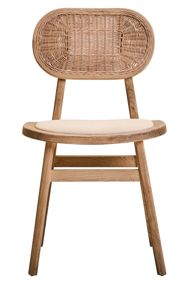 Beige Fabric and Grey Wash Elm Wood Dining Chair