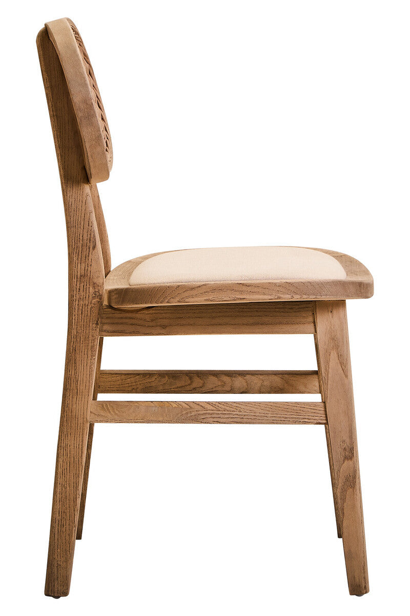 Beige Fabric and Grey Wash Elm Wood Dining Chair