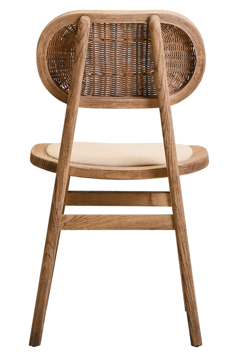 Beige Fabric and Grey Wash Elm Wood Dining Chair