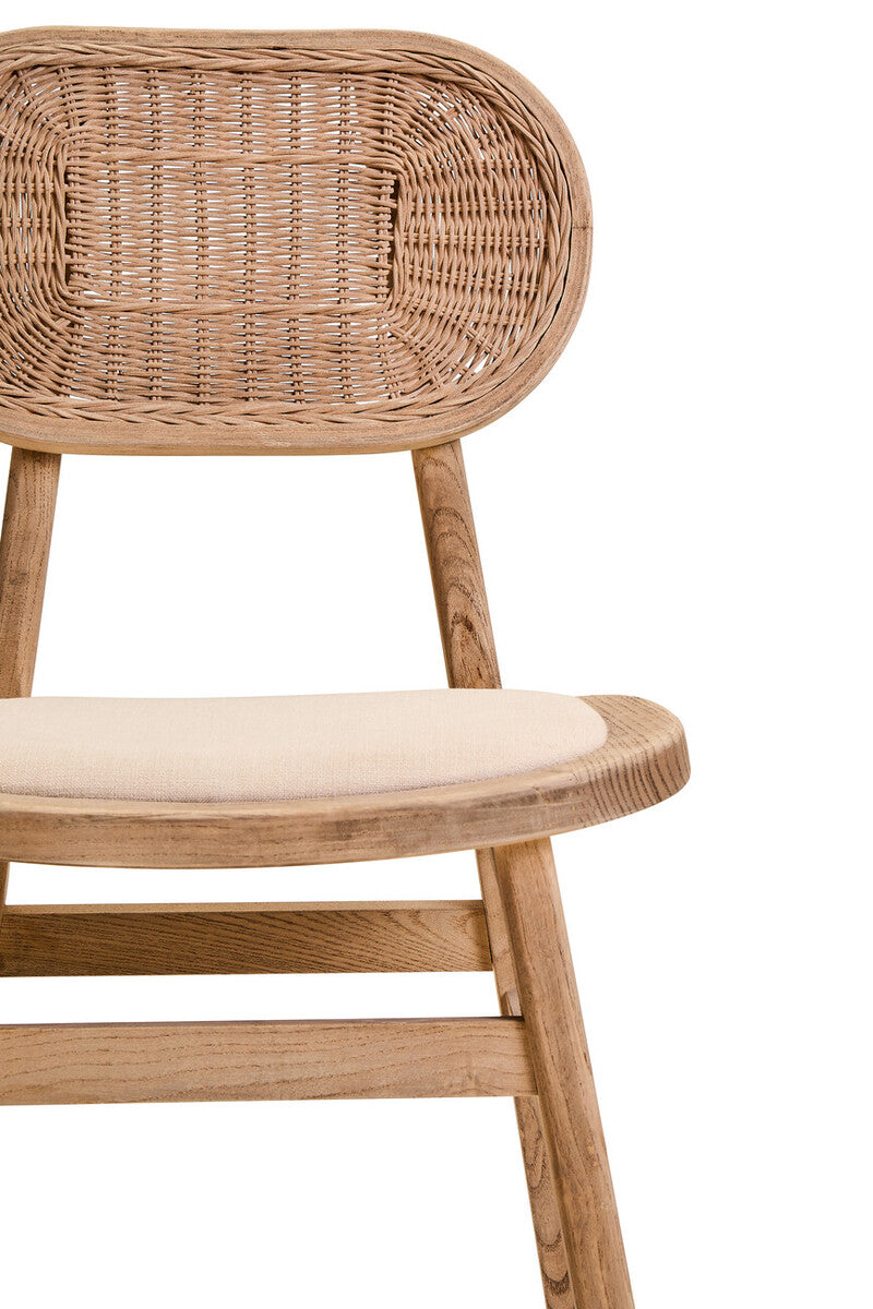 Beige Fabric and Grey Wash Elm Wood Dining Chair