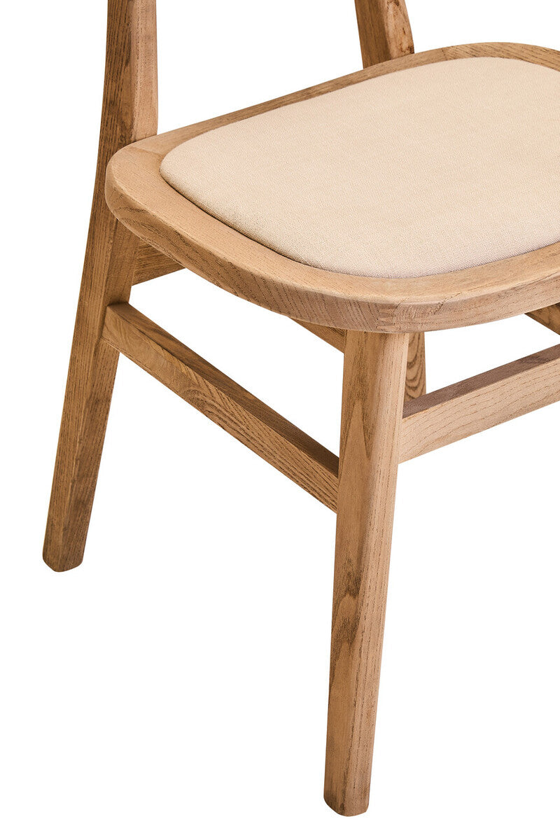 Beige Fabric and Grey Wash Elm Wood Dining Chair