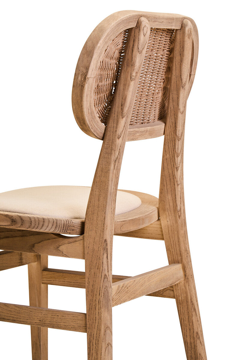 Beige Fabric and Grey Wash Elm Wood Dining Chair