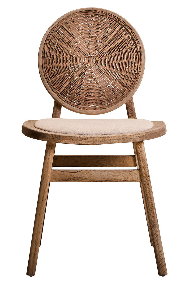 Beige Fabric and White Wash Elm Wood Dining Chair