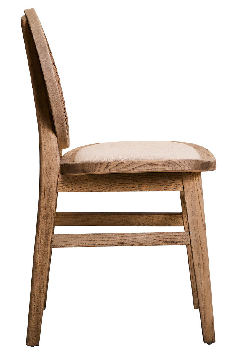 Beige Fabric and White Wash Elm Wood Dining Chair