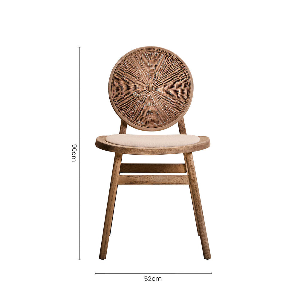 Beige Fabric and White Wash Elm Wood Dining Chair