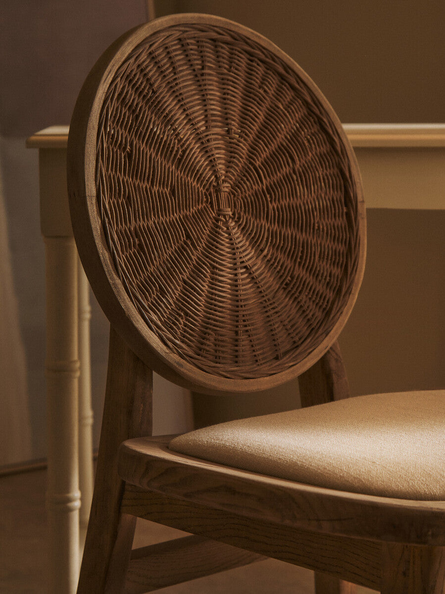 Beige Fabric and White Wash Elm Wood Dining Chair