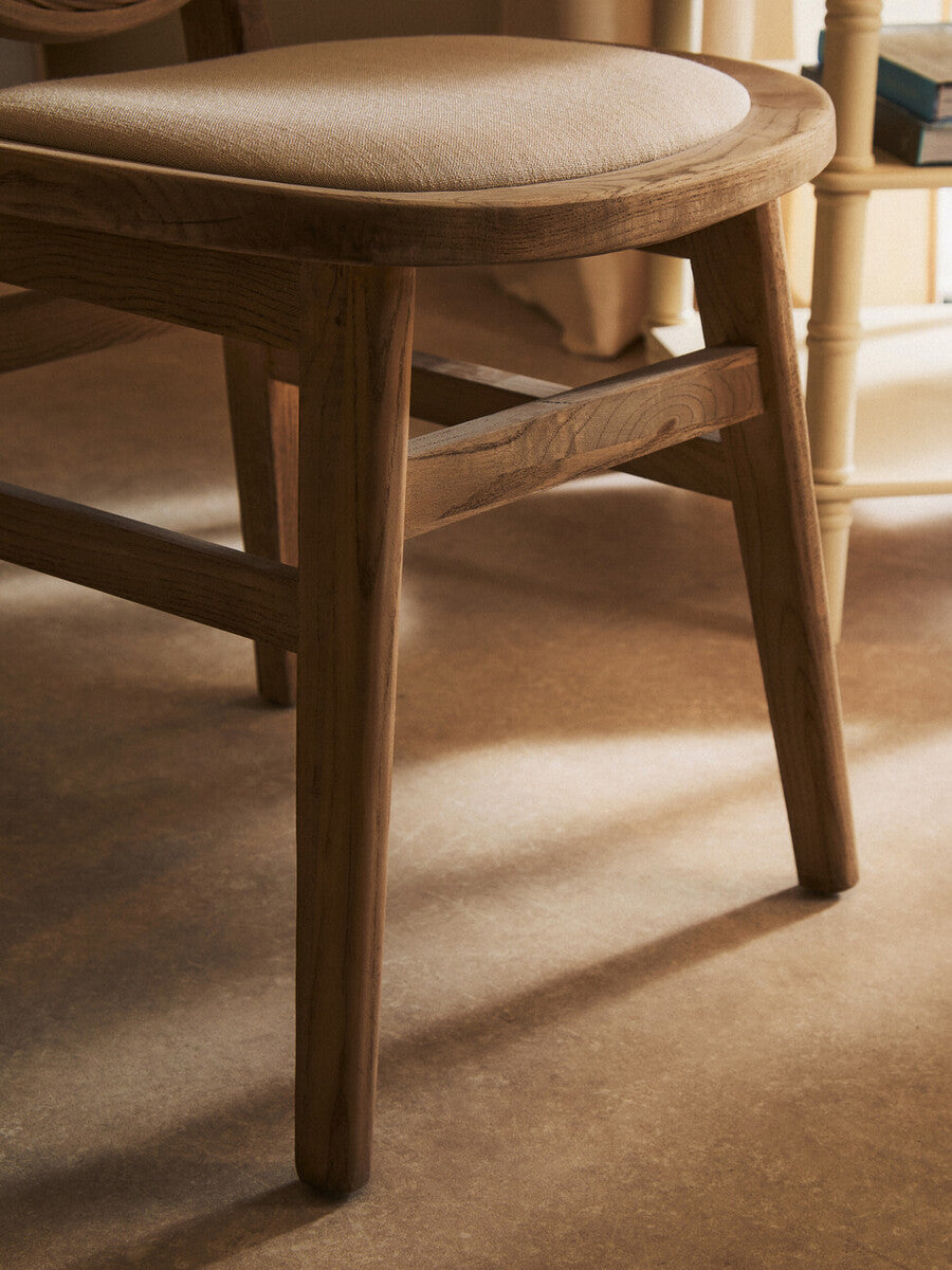 Beige Fabric and White Wash Elm Wood Dining Chair