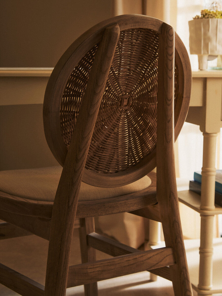Beige Fabric and White Wash Elm Wood Dining Chair