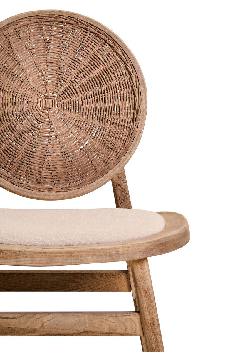 Beige Fabric and White Wash Elm Wood Dining Chair