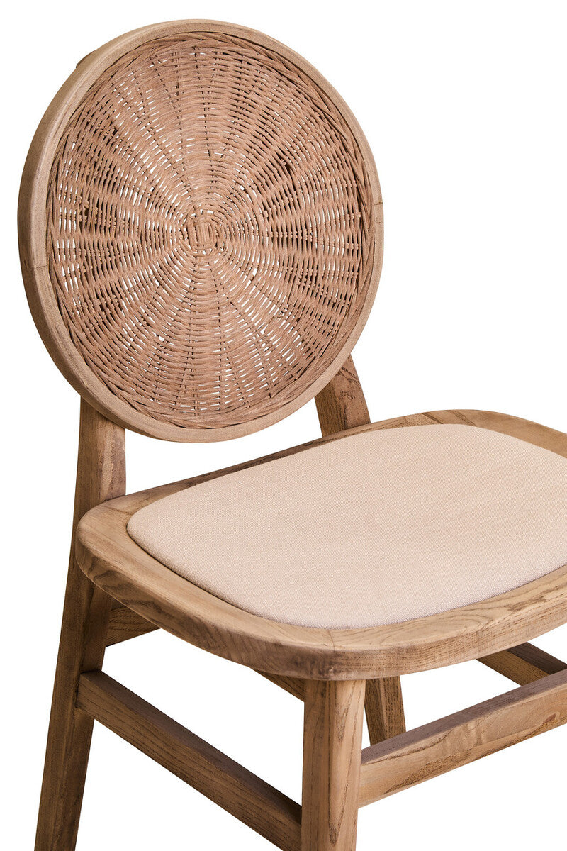 Beige Fabric and White Wash Elm Wood Dining Chair