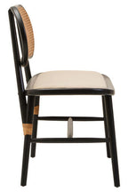 Black Wood Bench with Rattan Backrest