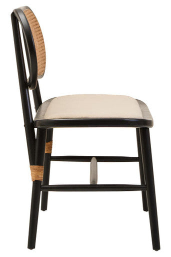 Black Wood Bench with Rattan Backrest