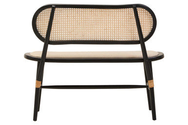 Black Wood Bench with Rattan Backrest