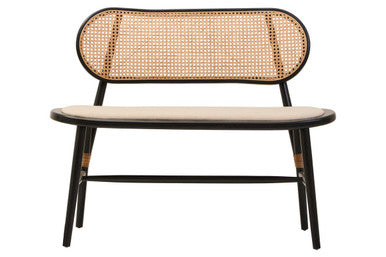 Black Wood Bench with Rattan Backrest