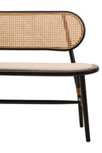 Black Wood Bench with Rattan Backrest
