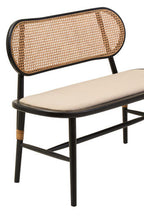 Black Wood Bench with Rattan Backrest