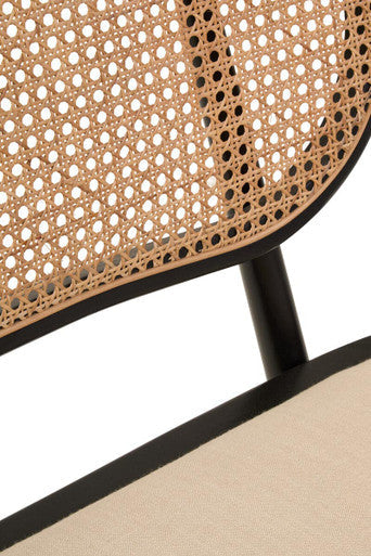 Black Wood Bench with Rattan Backrest