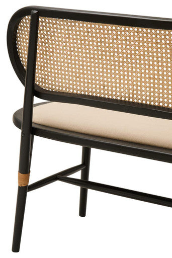 Black Wood Bench with Rattan Backrest