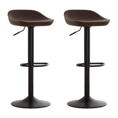 Mocha Leather Effect Set of 2 Adjustable Bar Stools
