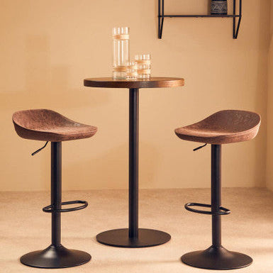 Mocha Leather Effect Set of 2 Adjustable Bar Stools