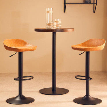 Camel Leather Effect Set of 2 Adjustable Bar Stools