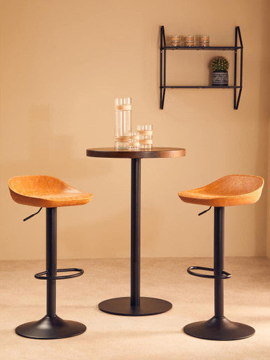 Camel Leather Effect Set of 2 Adjustable Bar Stools