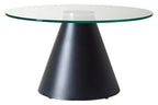Clear Glass Round Top Coffee Table with Black Conical Metal Base
