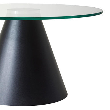 Clear Glass Round Top Coffee Table with Black Conical Metal Base